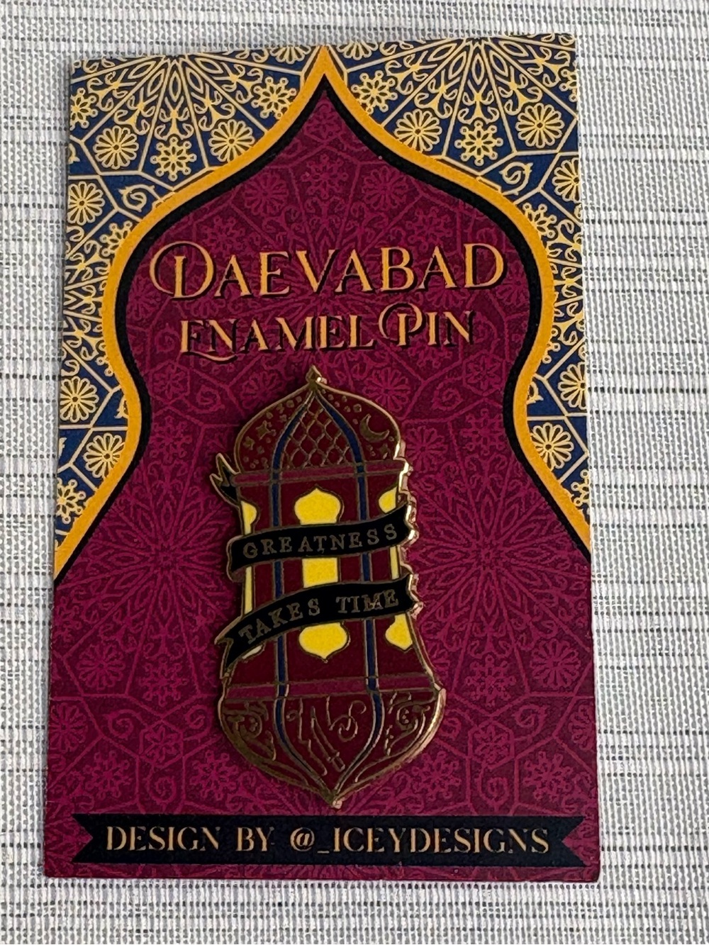 Fairyloot Daevabad Enamel Brooch Pin - 'Greatness Takes Time'